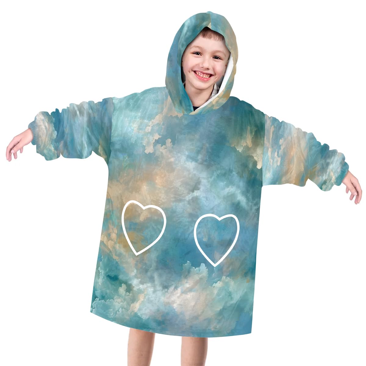 Pardick Wearable Blanket Hoodie for Kids, Blue Tie Dye Fleece Sweatshirt Blanket Oversized Blanket Sweatshirt with Pocket Flannel Warm Hooded Blanket 6-10 Year Old Girl Boy Gift, One Size