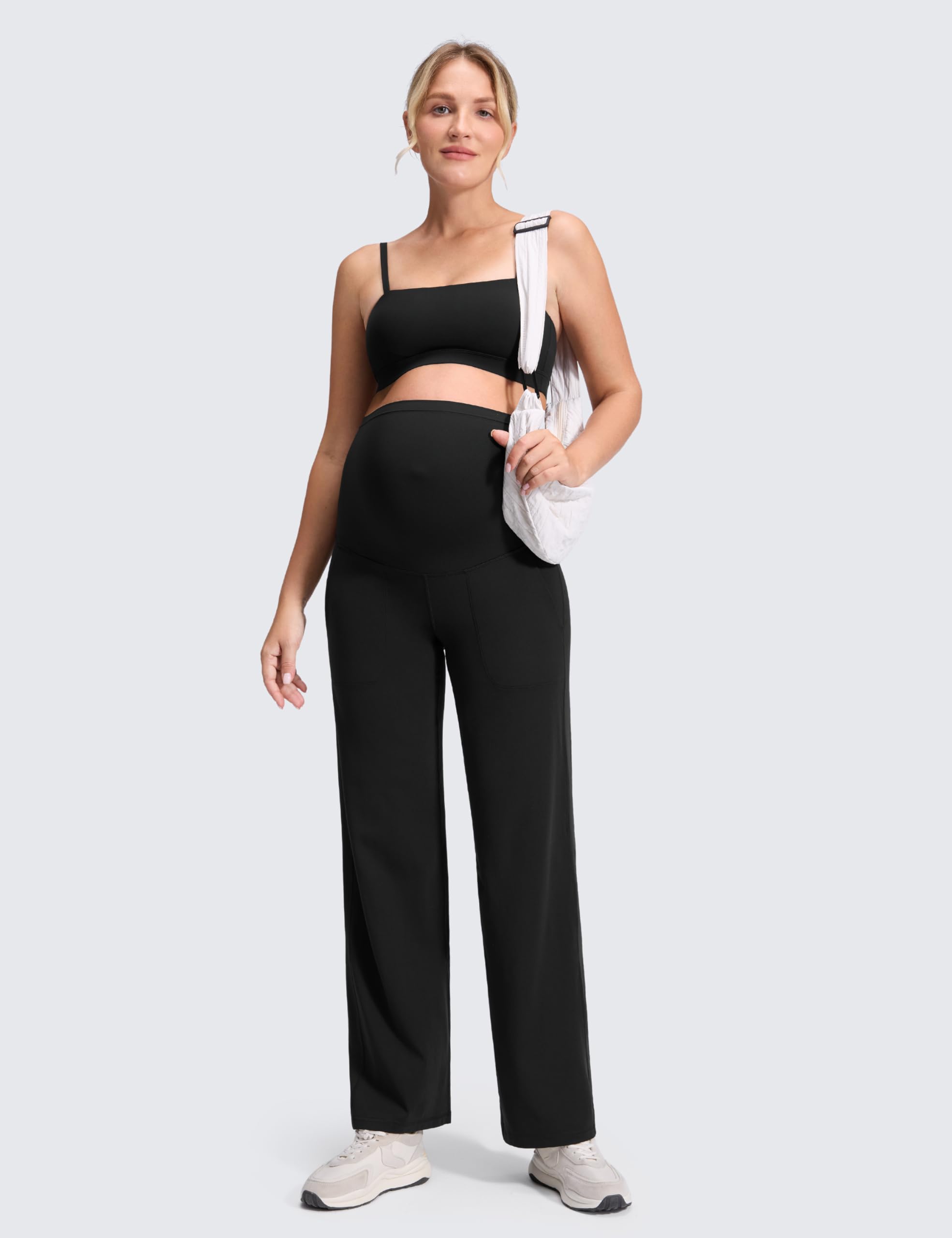 CRZ YOGA Butterluxe Pantalon Legging Évasé de Maternité avec Poches Yoga Entraînement - 80cm