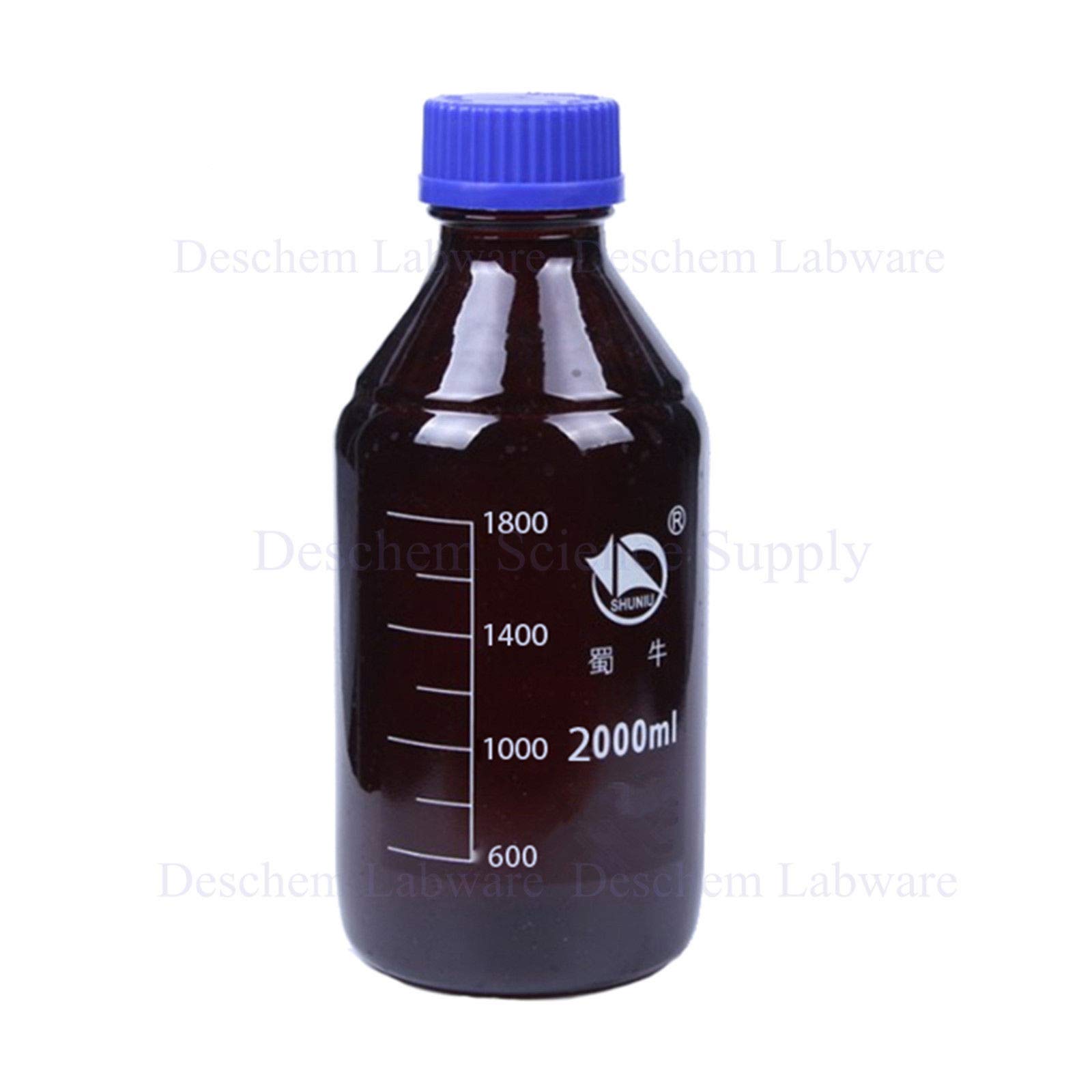 Botella de cristal de laboratorio de 2000 ml, tapa de rosca, 2 l, color marrón