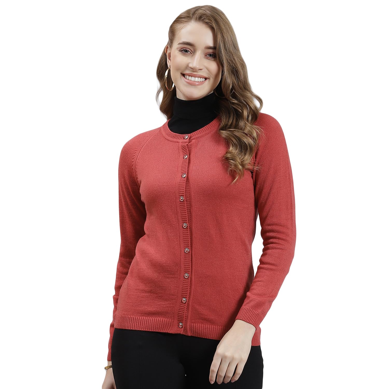 monte carlo Women's Regular Fit Cardigan | Solid Pattern with Button Closure | Full Sleeve Round Neck Cardigan for Women-picture-38