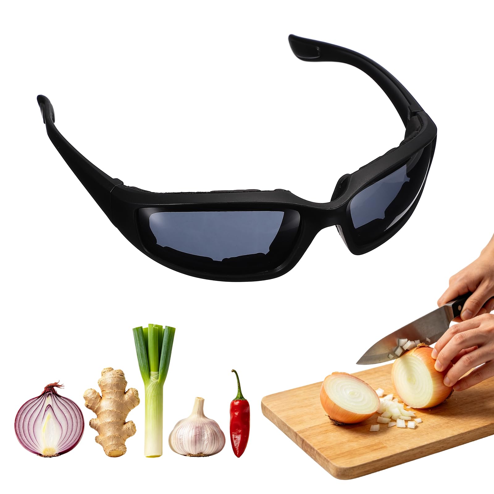 sourcing map Onion Goggles, Tear Free Anti-Fog Eye Protection Goggles Safety Glasses Protective Eyewear for Cooking Chopping Seasoning Grilling(Black Small Frames & Gray Lenses)