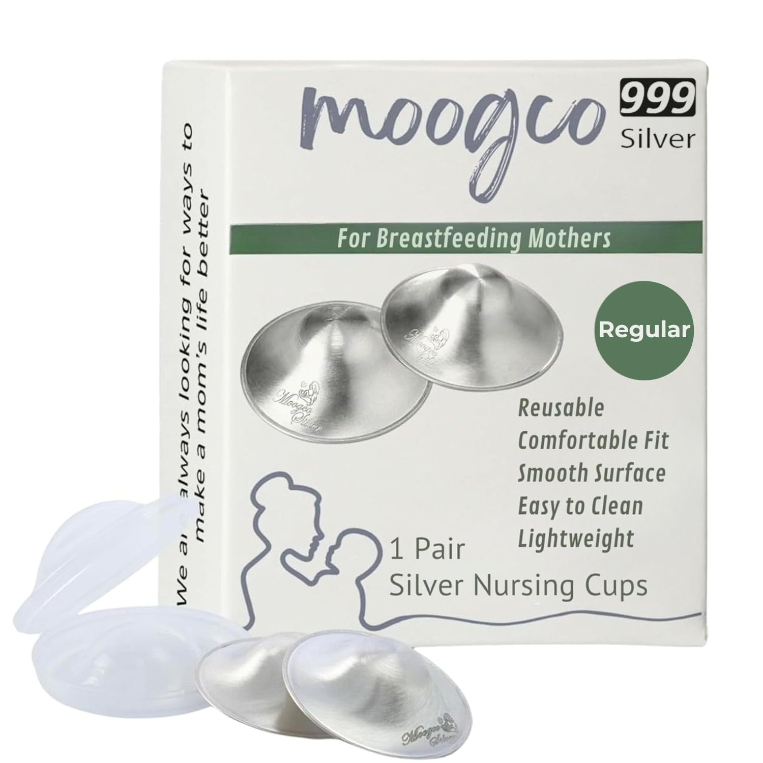 MOOGCO Silver Nursing Cups — 999k Pure Silver Nipple Shields for Breastfeeding — Solid Silver Nipple Cups — Nickel-Free Silver Cups Breastfeeding —