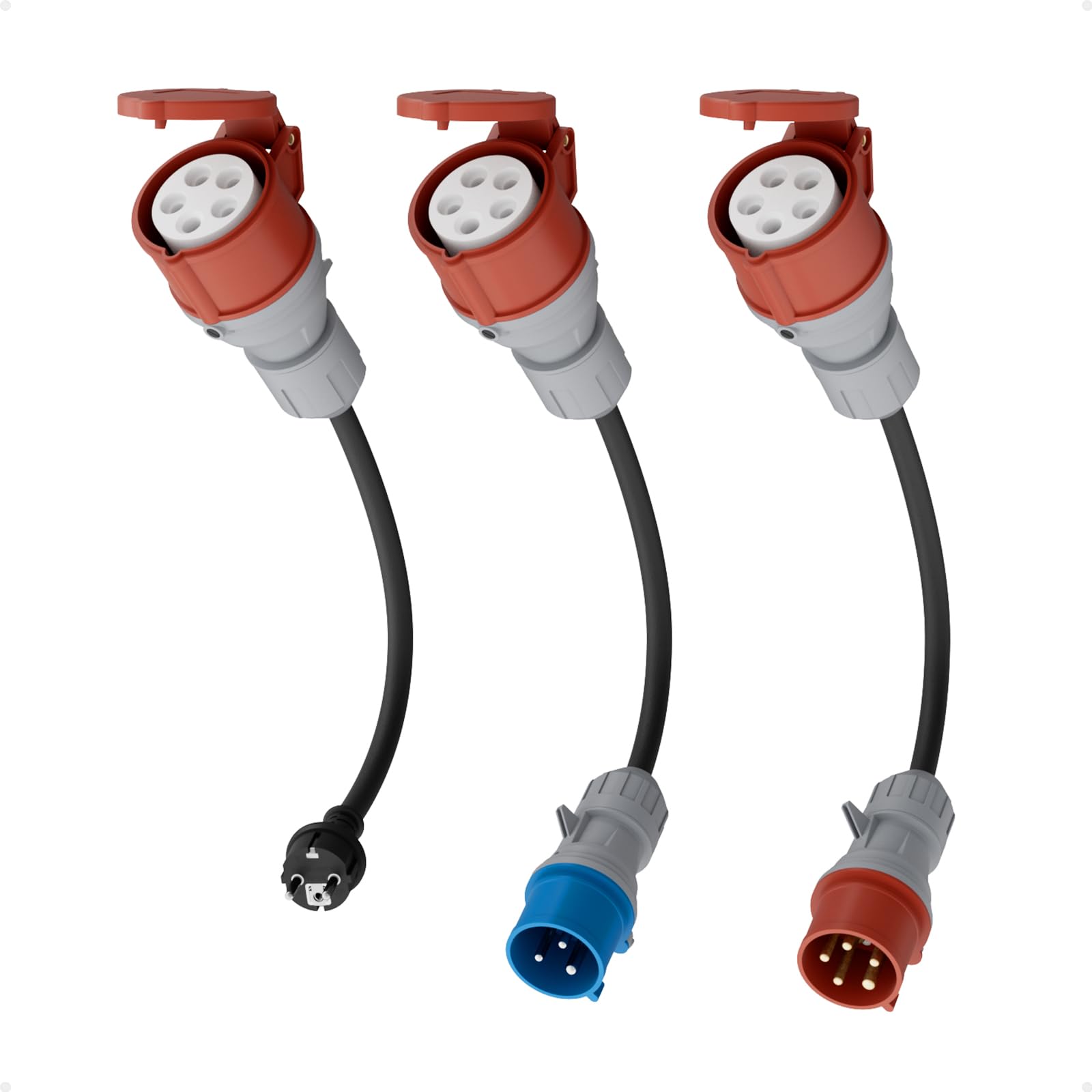 dé Adaptateur CEE 16A 5 Pôles pour 22kW Chargeur EV/Station de Charge vers Prise de CEE 16A Rouge/Bleu/ 230V avec Câble Caoutchouc 0,5m H07RN-F 3G2.5mm² IP44 Utilisation en Extérieur