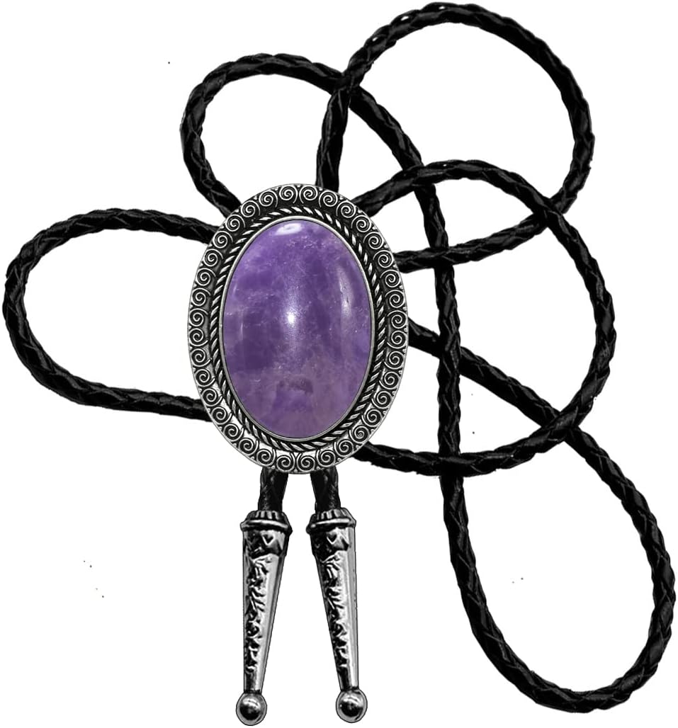 Moranse Bolo Tie With Emerald Blue and Black or More Colors Stone Celtic Style Genuine and Cowhide Rope