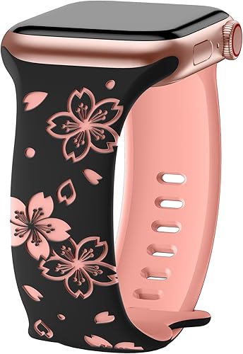 TreasureMax Correa deportiva de diseñador con grabado floral compatible con Apple Watch de 1.575 in, 1.496 in, 1.614 in, 44451.654 in, correa