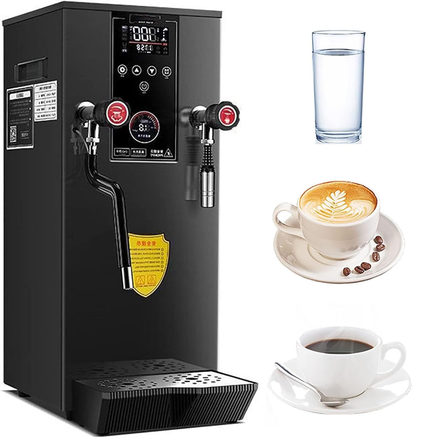 Montalatte Multifunzione Commerciale 12 Litri,Montalatte Vapore Bollente Completamente Automatico,Montalatte Elettrico con Display LED tè Espresso,Black-220V