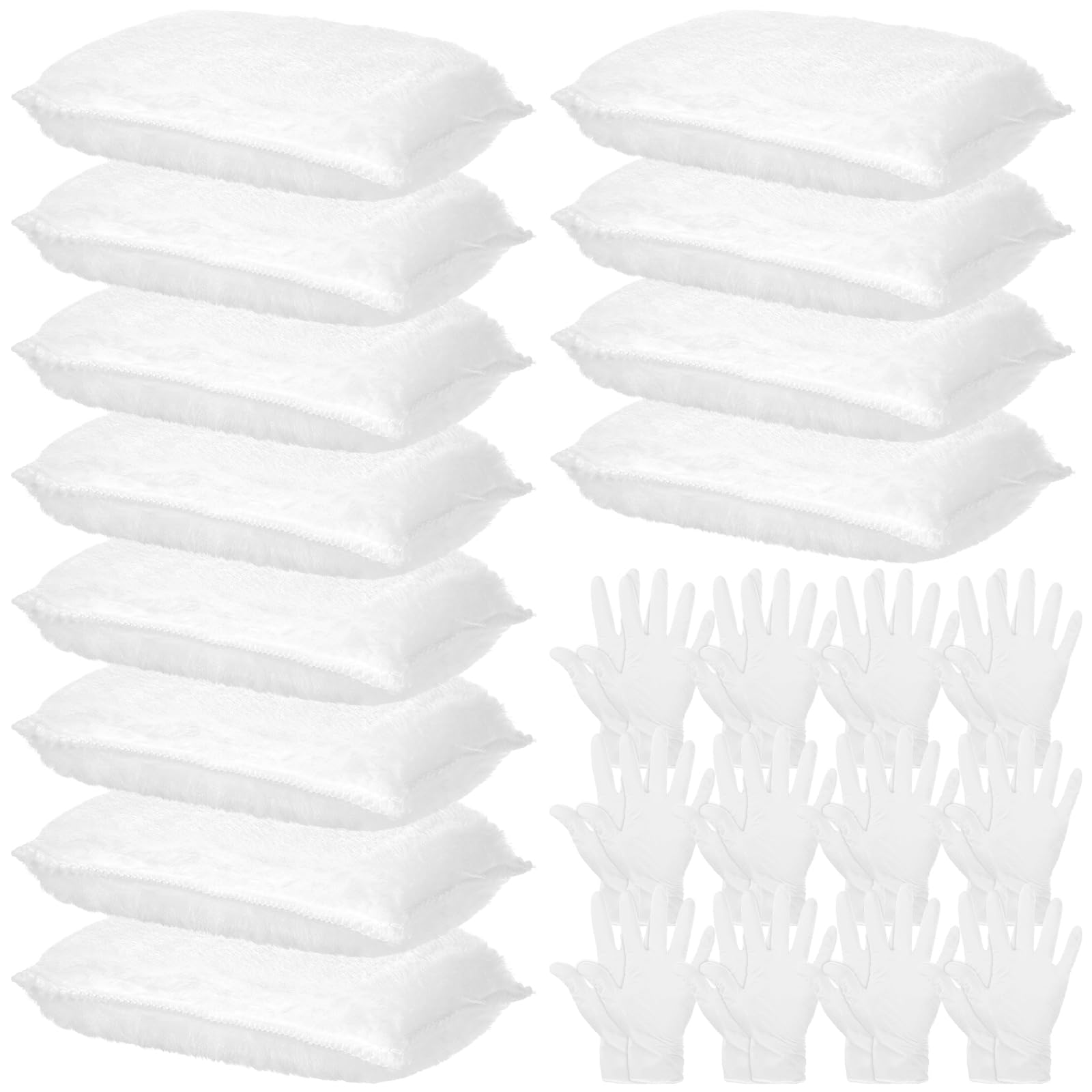 24 Pcs Wood Staining Kit Include Stain Applicator Pads and Disposable Nitrile Gloves, 12 Microfiber Sponge Pads Lint Free with 12 Rubber Gloves for Wood and Oil Based Finishes Dyeing Cleaning, White