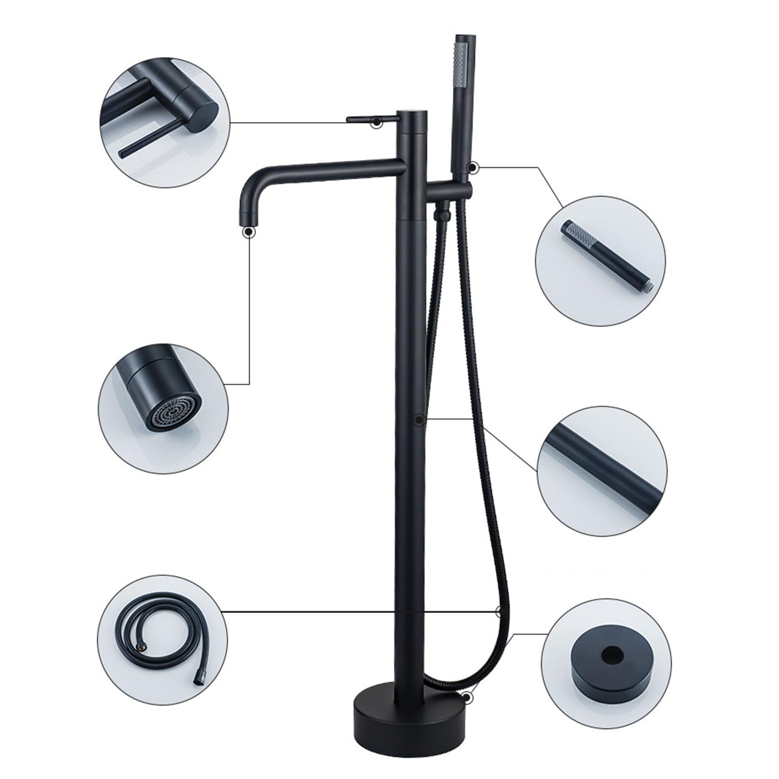 Miscelatore Vasca a Pavimento con Doccetta 2 Modalità Rubinetto Vasca da Bagno Freestanding con Tubo Doccia 59'',cromo