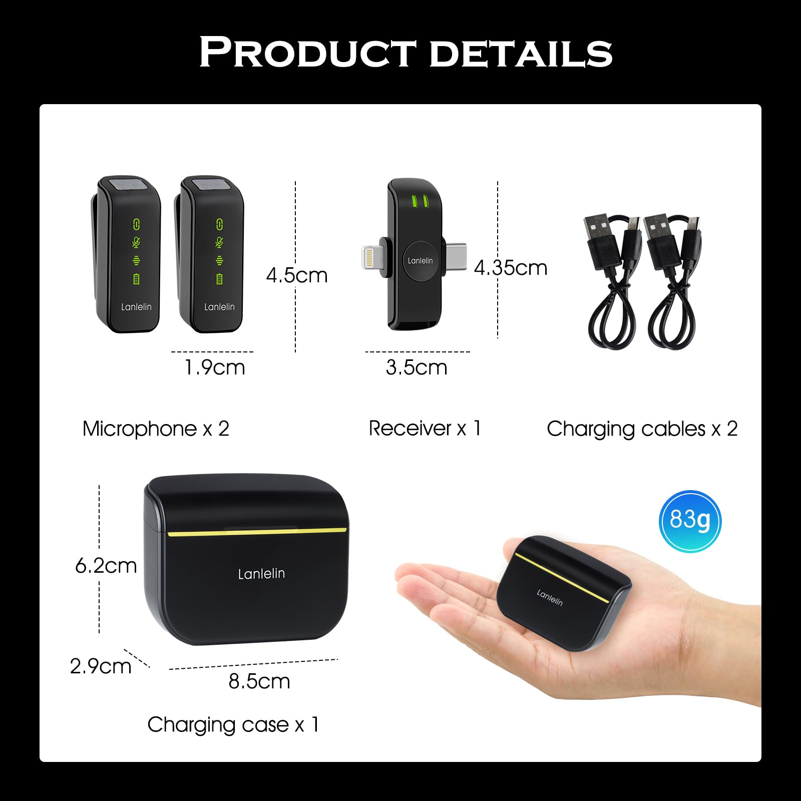 Wireless Lavalier Microphone for iPhone Android, Noise Cancelling Lapel Mic with Charging Case, Plug and Play Clip on Mini Microphone, Ultra-far Transmission for Smartphone/Camera/PC/Laptop.