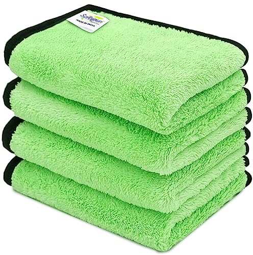 Image of SOFTSPUN Microfiber Hand & Face Wipes 280 GSM 20x30 Cms, 4 Piece Towel Set, (Green) Super Soft & Silky for Hand, Face and Body - Hypoallergenic Sensitive Skin Wipes & Washcloths.