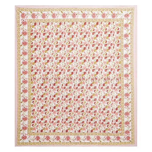 Image of Living Roots Jaipuri Hand Block Print Double Cotton Bedsheet & 2 Pillow Covers, for Mattress Upto 8 inches Thick, No Colour Bleeding, Pink Colour, Super King Size 96 * 104 inches, 150TC (576-C)