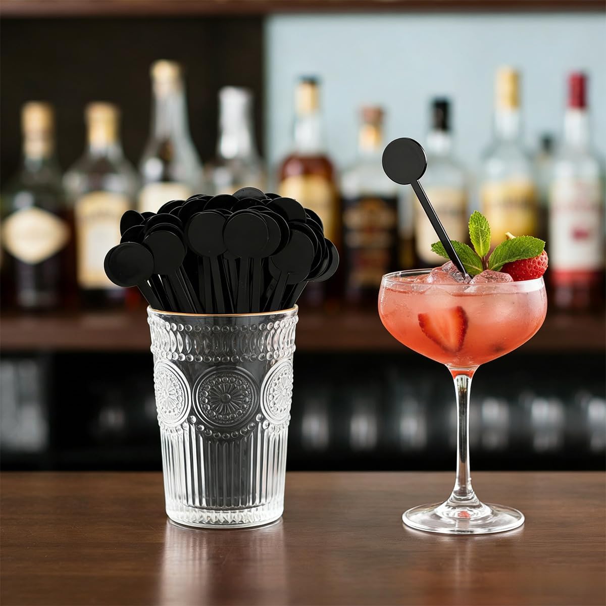 Drink Stirrers, 80 Black Extra-Long 7 Inch Plastic Swizzle Sticks