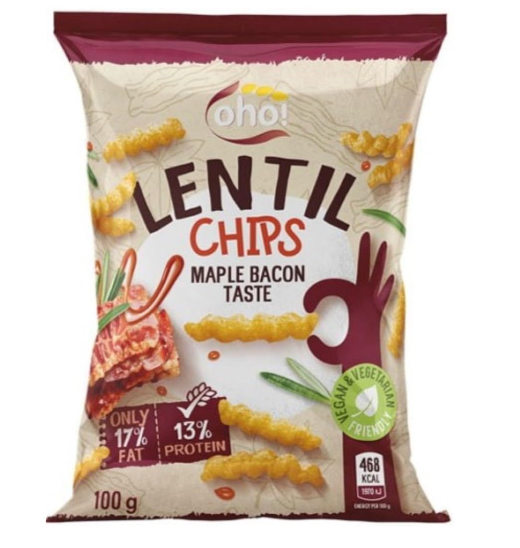 Oho! Lentil Chips Variety Pack, Maple Bacon Flavour, 4 x 28g Bags, 100g