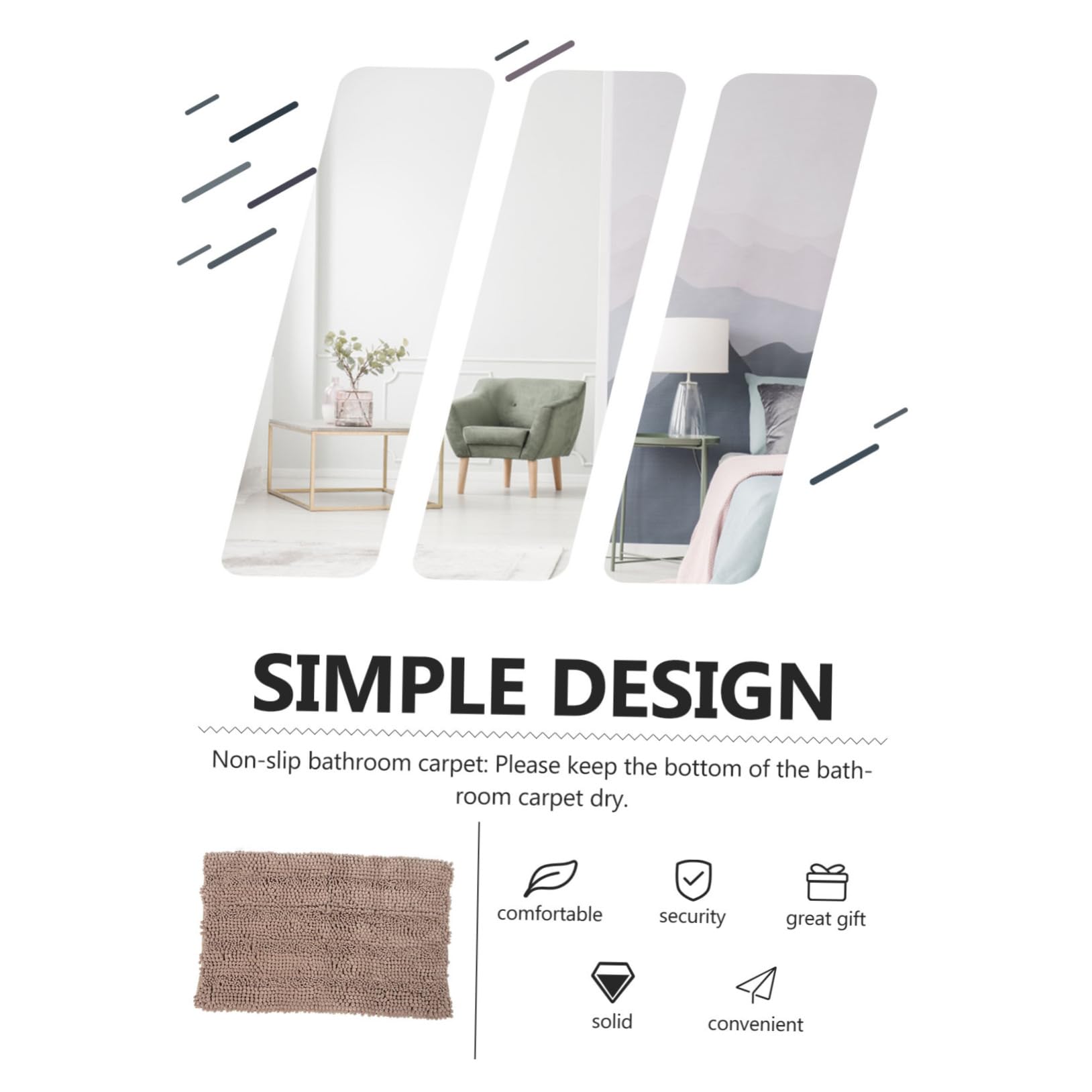 Tappeto Bagno in Ciniglia Extra Spesso Color Khaki | Assorbente, Lavabile in Lavatrice, Comfort Extra, Uso Interno per Pavimento