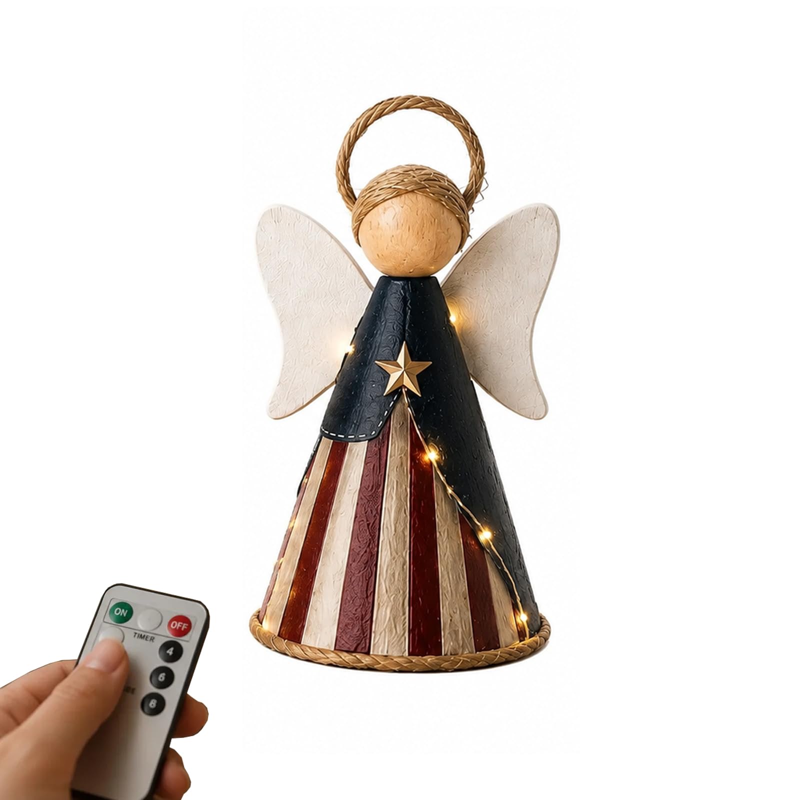 Lighted Angel Figurine Decor, Rustic Farmhouse Angel Tabletop Decoration with LED Lights, Patriotic Home Decoration and Gift, for Christmas, Seasonal Holidays (C)