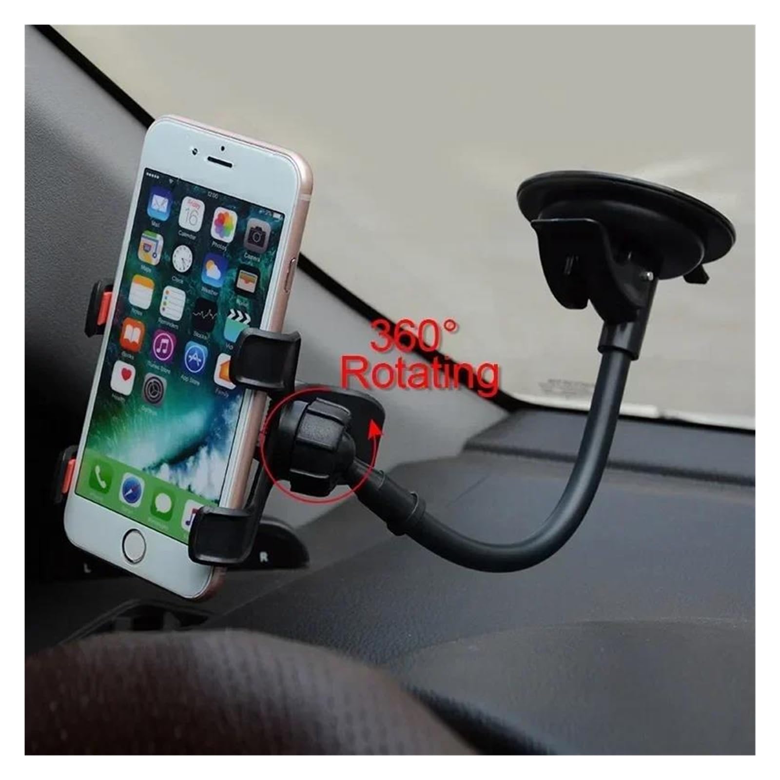 Supporto flessibile per telefono GPS per auto con rotazione a 360°, supporto per parabrezza e cruscotto