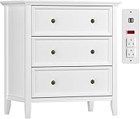 IKENO White Solid Wood Nightstand with 3 Drawers, USB Charging Station & Anti-Tip Safety - Tall 27.6"W Bedroom Cabinet