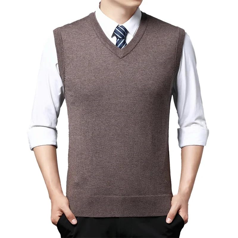 Men's Solid V-Neck Knitted Vest Casual Warm Sweater Versatile Waistcoat Top2