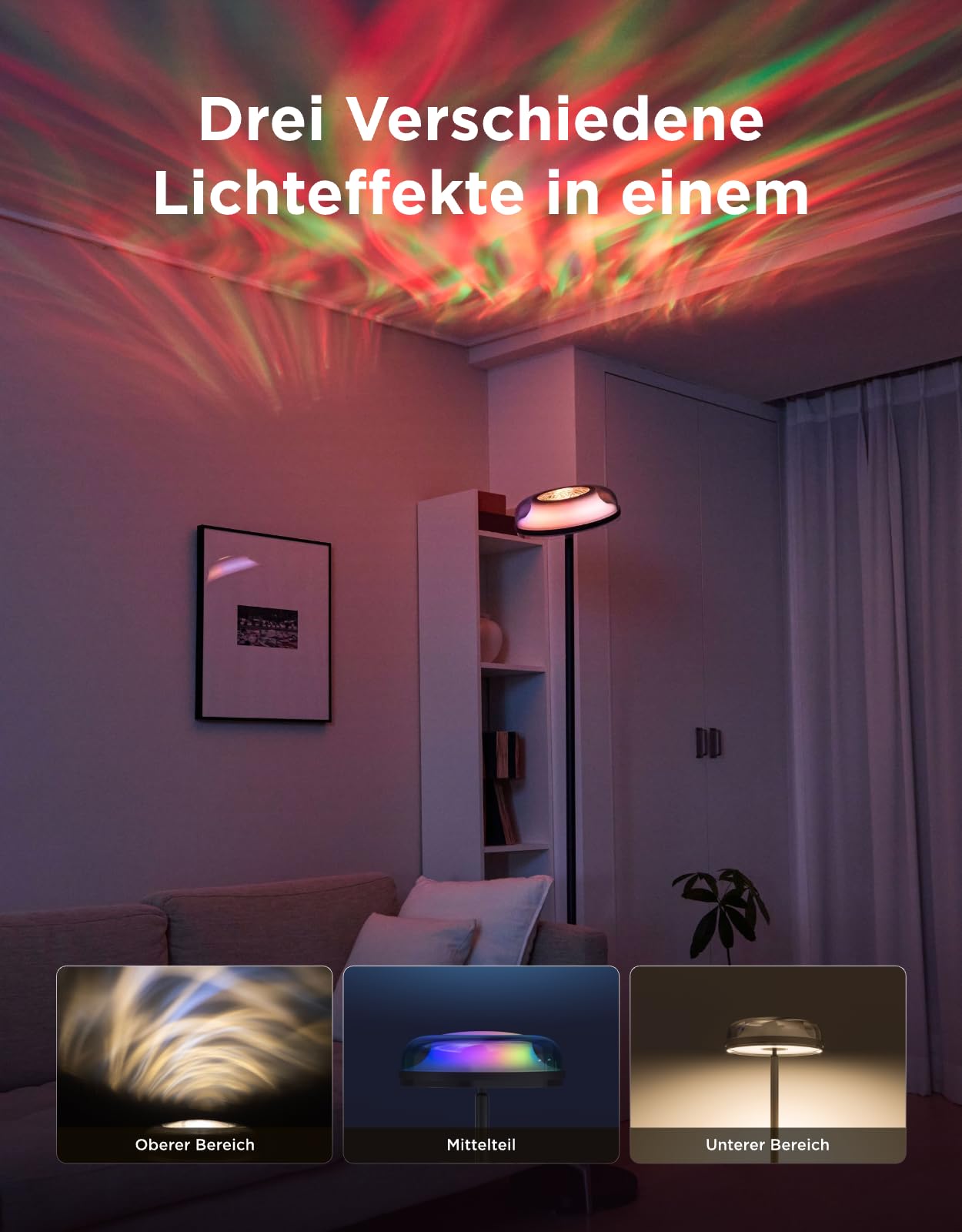 Govee Stehlampe Deckenfluter RGBICWW Dreizonenbeleuchtung 80+ Szenen 2700-6500K 1000LM Kompatibel mit Matter Alexa