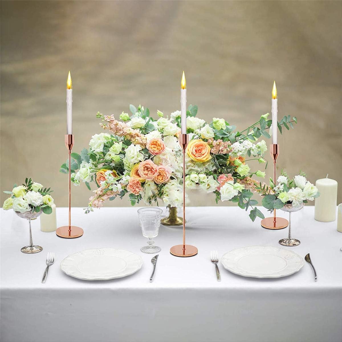 3Pcs Taper Candle Holders Gold Candlestick for Wedding Dinning Party Home Decoration
