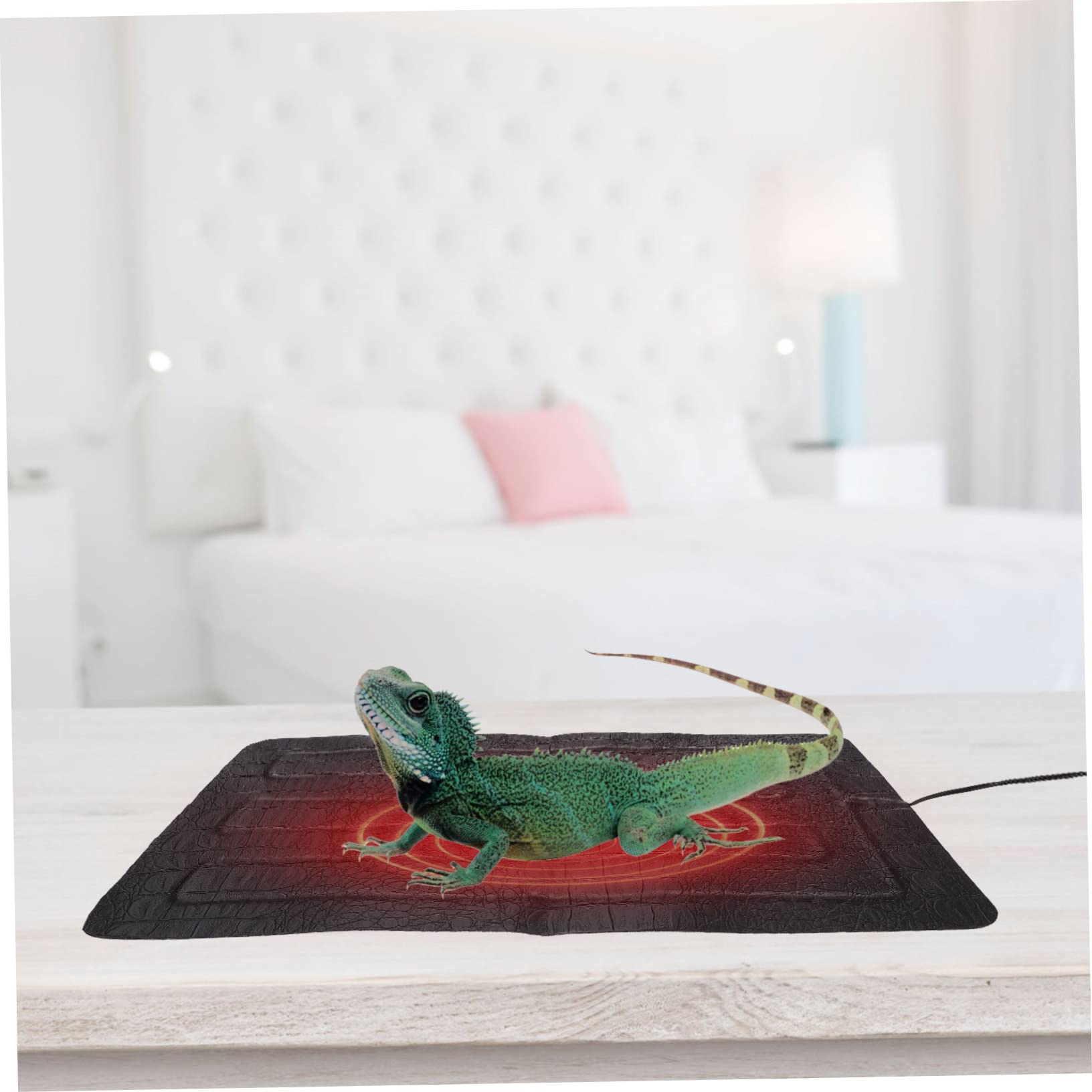 Hohopeti Tappetino Riscaldante per Rettili in Pelle Sintetica Nera Riscaldamento Elettrico USB a 3 Livelli, Portatile per Piccoli Animali e Terrari All'aperto