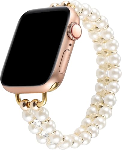 Miniatura 2 de Correa elástica de cuentas de perlas compatible con Apple Watch de 1496 pulgadas 1575 pulgadas 1614 pulgadas cadena de diamantes brillantes para