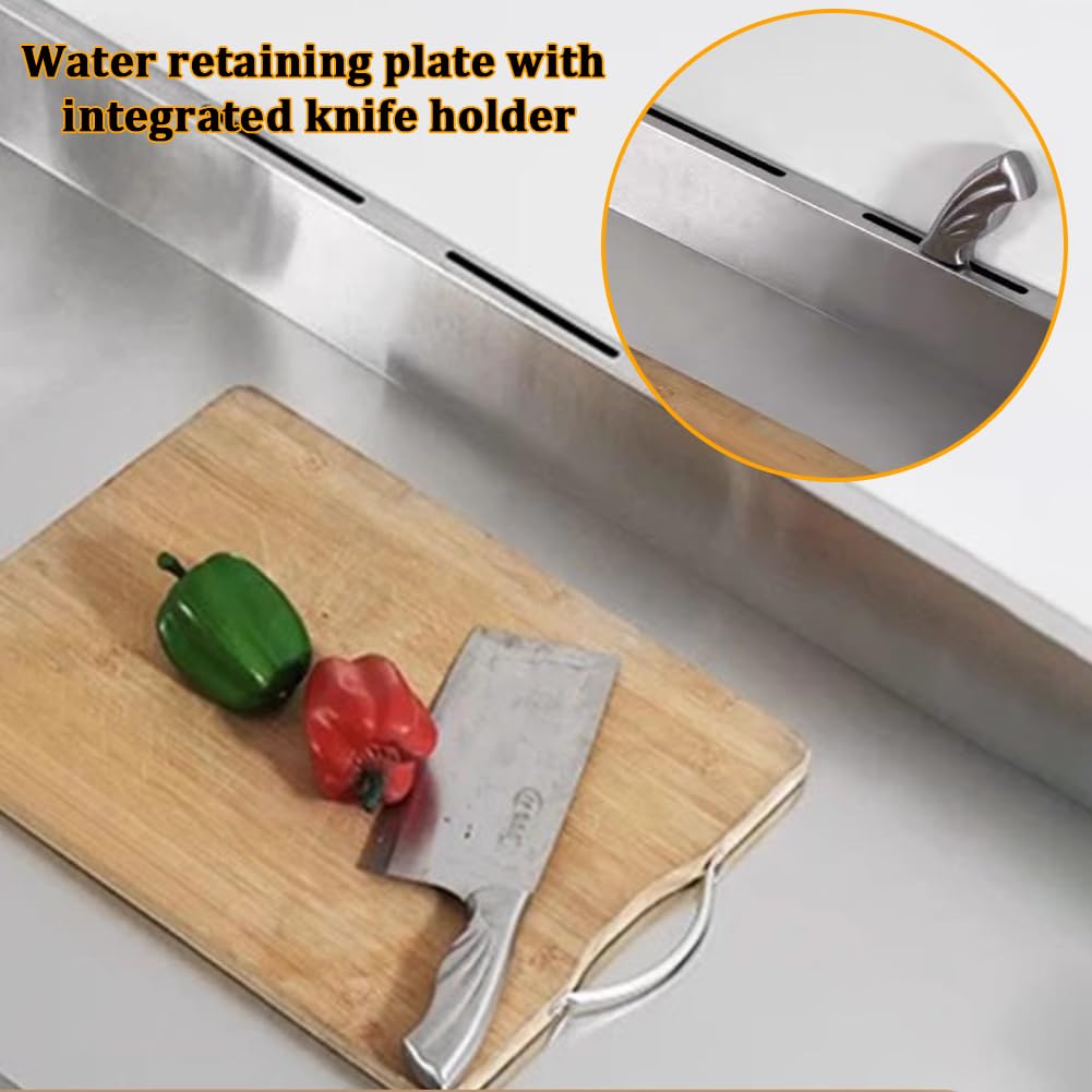 Banco per La Preparazione del Cibo in Acciaio Inox A Doppia Porta con Armadietti E Ripiani Aperti, Piano di Lavoro Cucina Multiuso A Due Livelli con Alzatina Rialzata,Al150×w50×h75cm