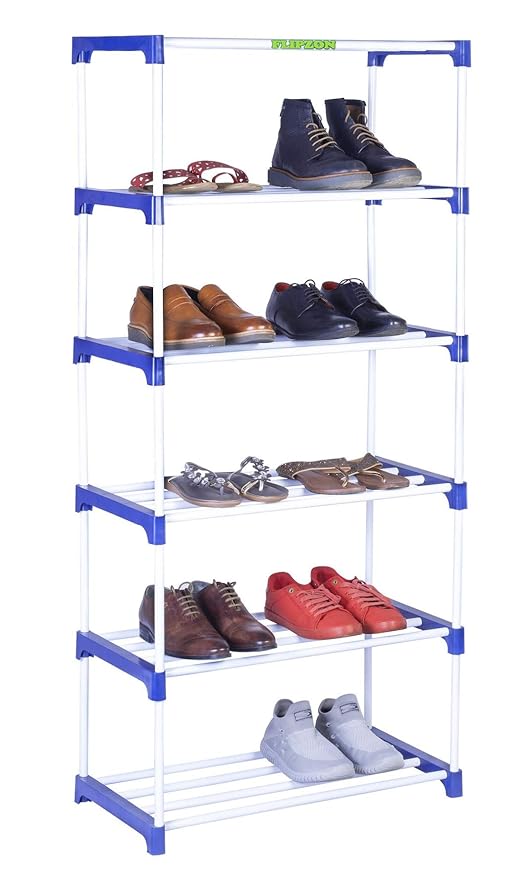 FLIPZON Multipurpose Metal, Plastic Rack Organizer for Shoe/Clothes/Books - (65.5 (L) x 32.5 (B) x 149 (H) Cms) (Need to Be Assemble - DIY) Rust-Proof - Large- 6 Shelve