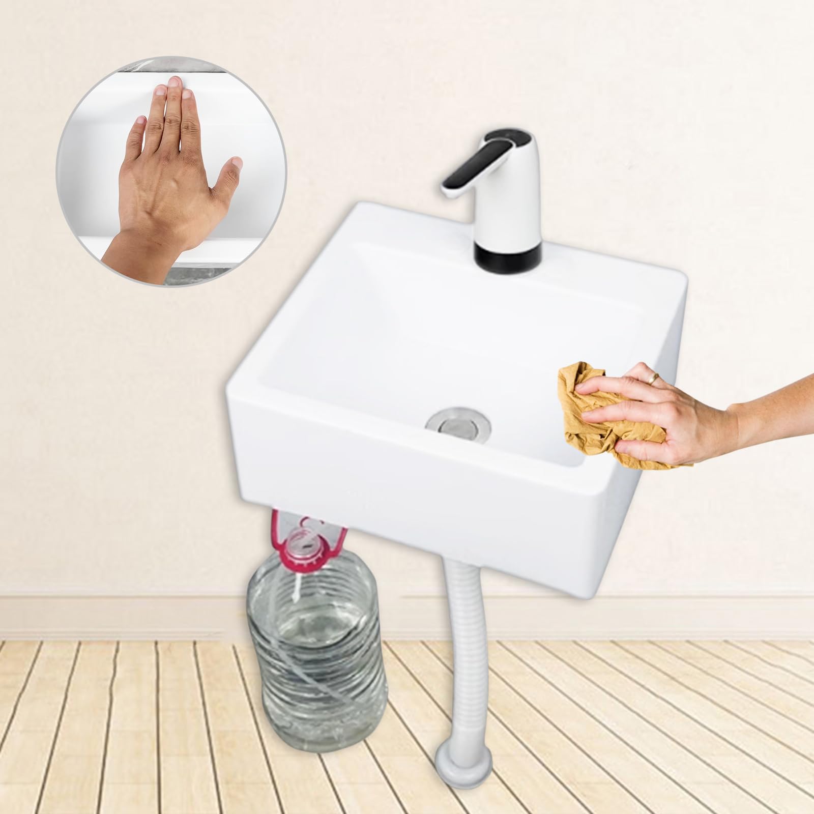 Mini lavabo de salle de bain en plastique pour caravane, camping-car, bateau,avec pompe,40x20x11cm/33.5x29x13cm(WxDxH),stable et résistant aux fissures,Blanc (B)