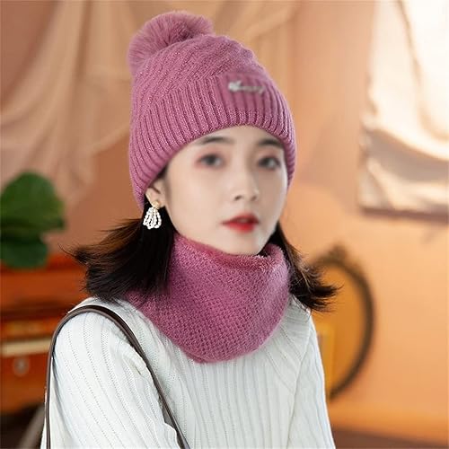 CHYSP - Gorro de invierno resistente al viento para montar en invierno cálido de lana de punto para mujer traje de dos piezas color E talla 1