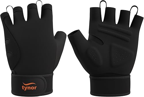 TYNOR Training Gym Gloves Padded Weight Lifting Gloves with Wrist Wrap Extra Grips Adjustable Full Palm Protection Fitness Fingerless Glove for Men