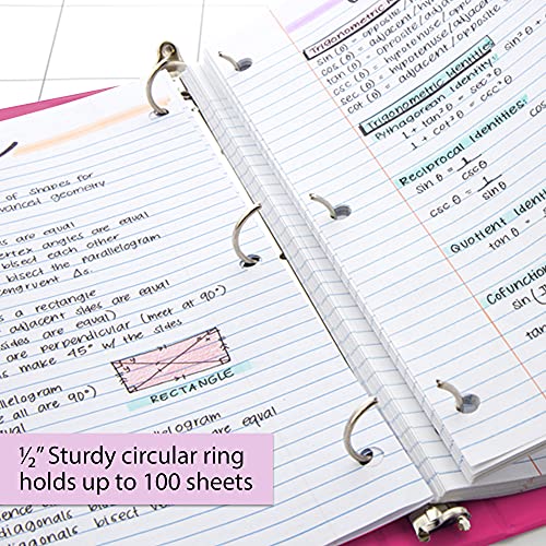 bazic products 3 ring binder 1234 economy view binders organizer - fuchsia round ring hold 100 sheets paper for school office home 1-count