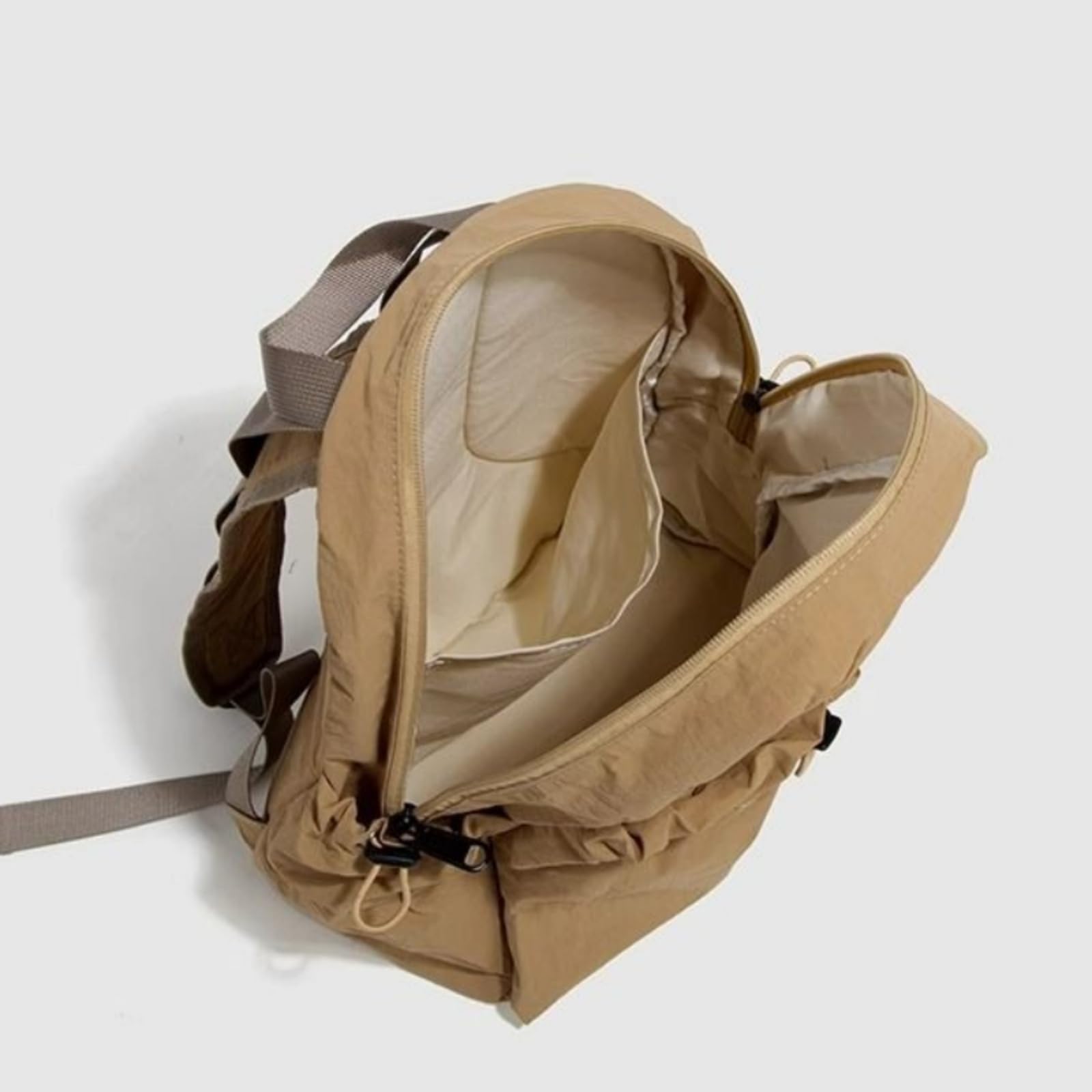 Zaino in Nylon Leggero, Borsa Scolastica per Laptop di Viaggio Casual Multi-Tasca Grande capacità I Giovani-Beige