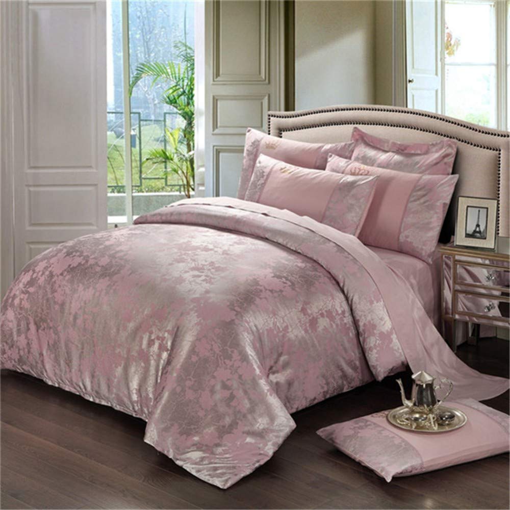Ropa de cama rosa profunda flores jacquard 4 piezas reina rey seda lujo