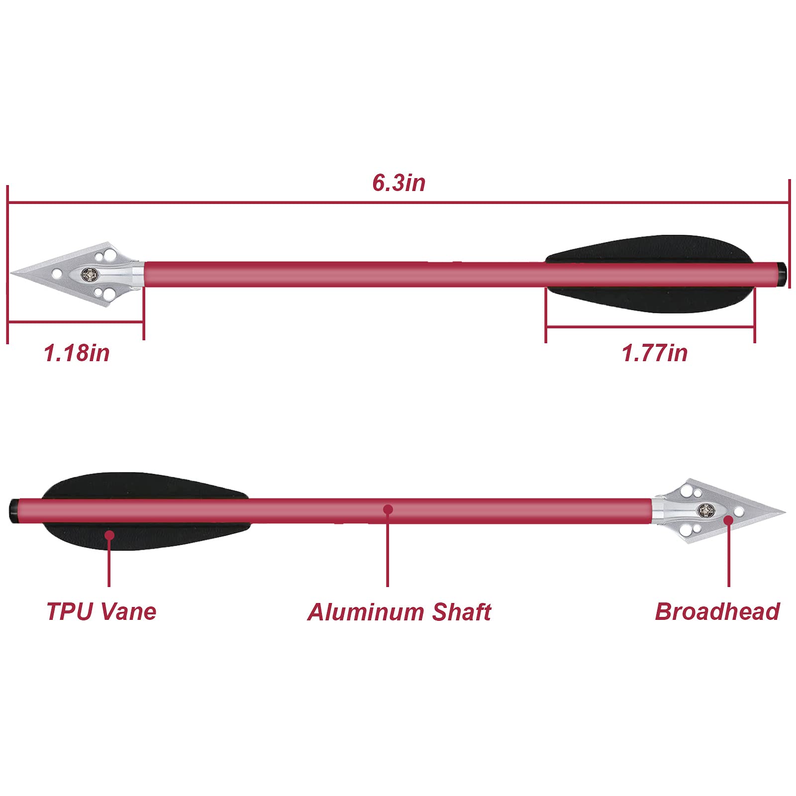 6.3" Flèches Arbalète Pistolet en Aluminium avec Pointes de Flèche de Chasse, Boulons d'arbalète pour Mini Pistolet Arbalète Cible De Précision Pratiquer Le Tir Et La Petite Chasse Tir À l'arc