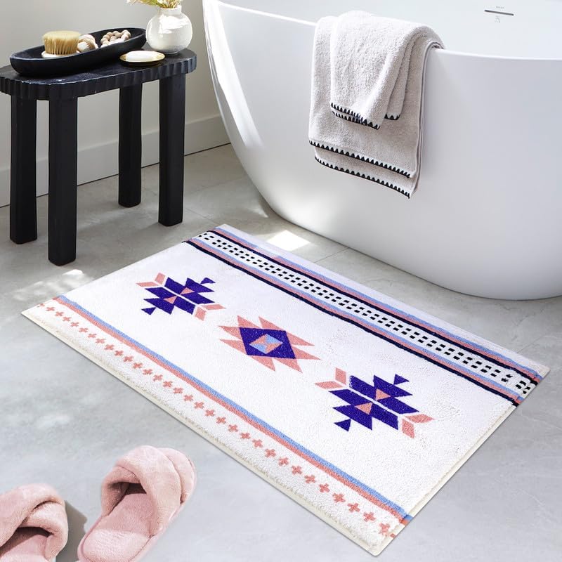 SHIYUE Tapetes de baño bohemios, azteca, de lujo, geométricos occidentales, suaves, absorbentes, antideslizantes, de lana artificial, estilo rural,