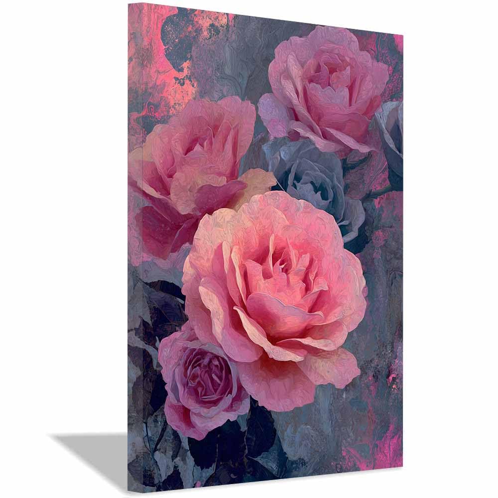 Hoqiu Multicolor Flower Wall Art Canvas Blushs Pink Ros Art Artwork, Wall Decoration Living Room Bedroom Hallway Stairs Decoration.(Multicolor)-30X40cm Framed