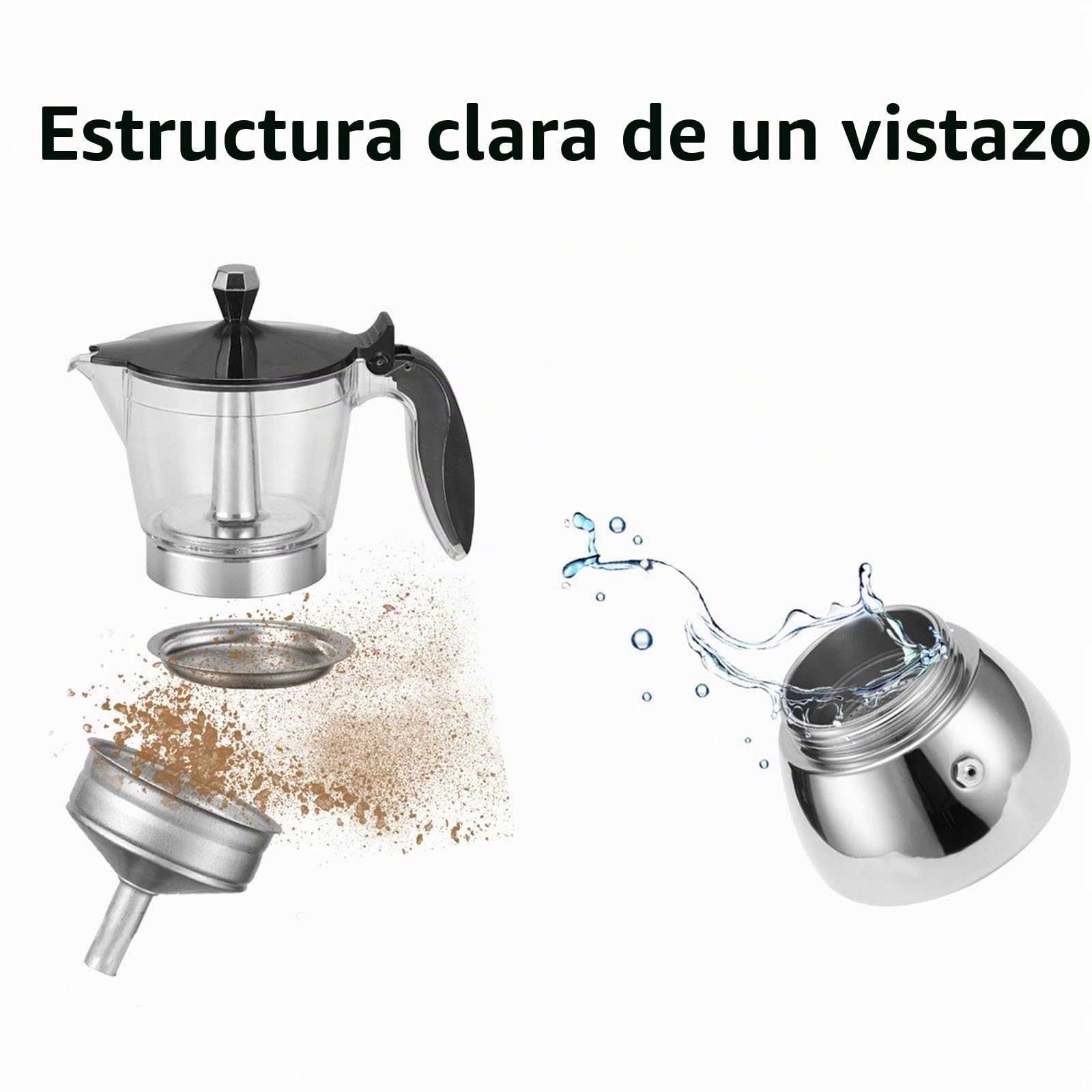 OUKENS Cafetera espresso de 300 ml 6 tazas acero inoxidable cafetero italiana octogonal para el hogar