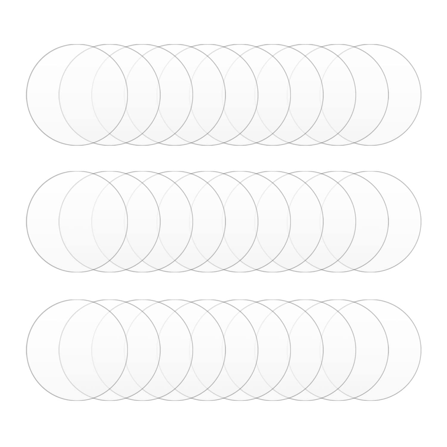 DARENYI 30Pcs 2 inch Clear Acrylic Discs Acrylic Circle Blanks, Round Acrylic Sheets Boards Transparent Plexiglass 0.04inch Thick Plastic Panels for DIY Craft, Sign, Paintings, Cake Decor