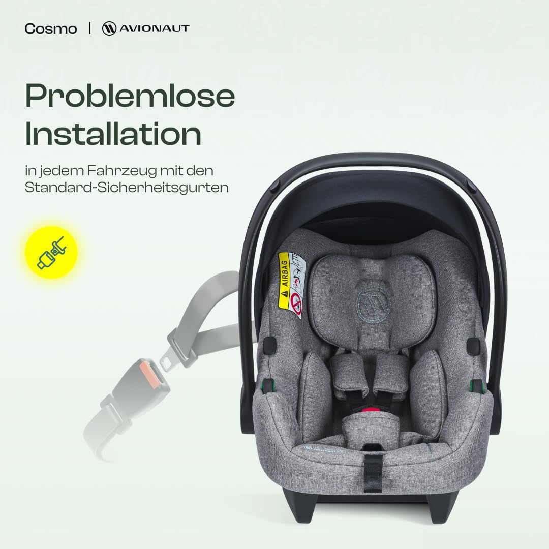 Avionaut Cosmo Smart Kindersitz (0-13 kg, 40-87 cm) | Sicher & Bequem | Ergonomischer Baby-Autositz | ISOFIX-kompatibel für Neugeborene & Babys (Grey)