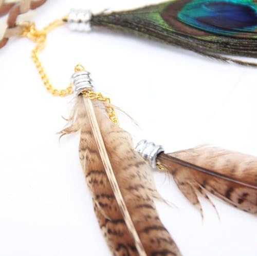 Miniatura 6 de Diadema de plumas de pavo real con borlas bohemias coloridas para mujer banda ajustable de estilo indio hecha a mano accesorios para el cabello