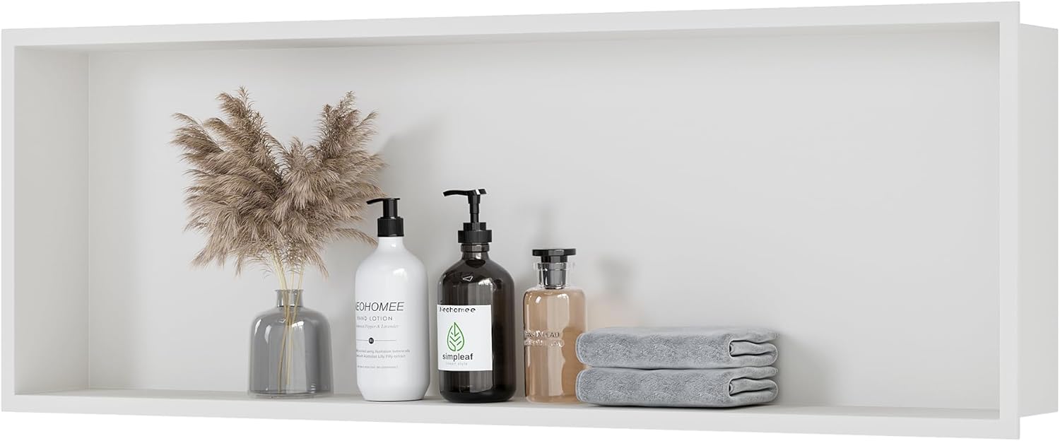 Neodrain 36X12 Inch Shower Niche, White Stainless Niche NO Tile Needed Recessed Niche Shower for Bathroom Storage