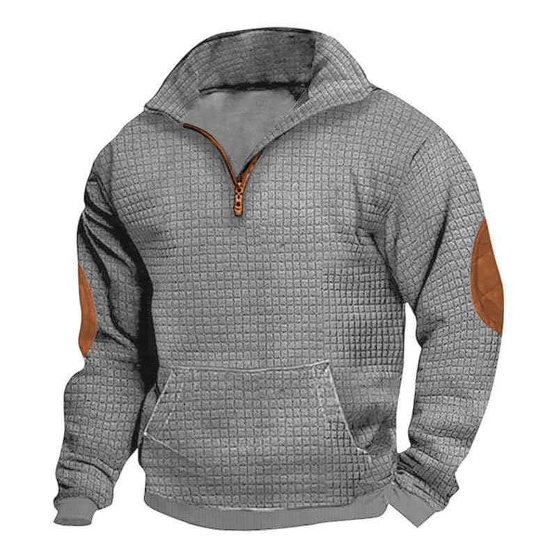 Sweatshirts for Men Waffle Long Sleeve Cowboy Sweatshirts Stand Collar Quarter Zipper Casual Lightweight Pullover