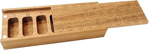 Pastillero semanal de madera de acacia natural de 7 días, organizador de píldoras para vitaminas, suplementos diarios, contenedor de píldoras.