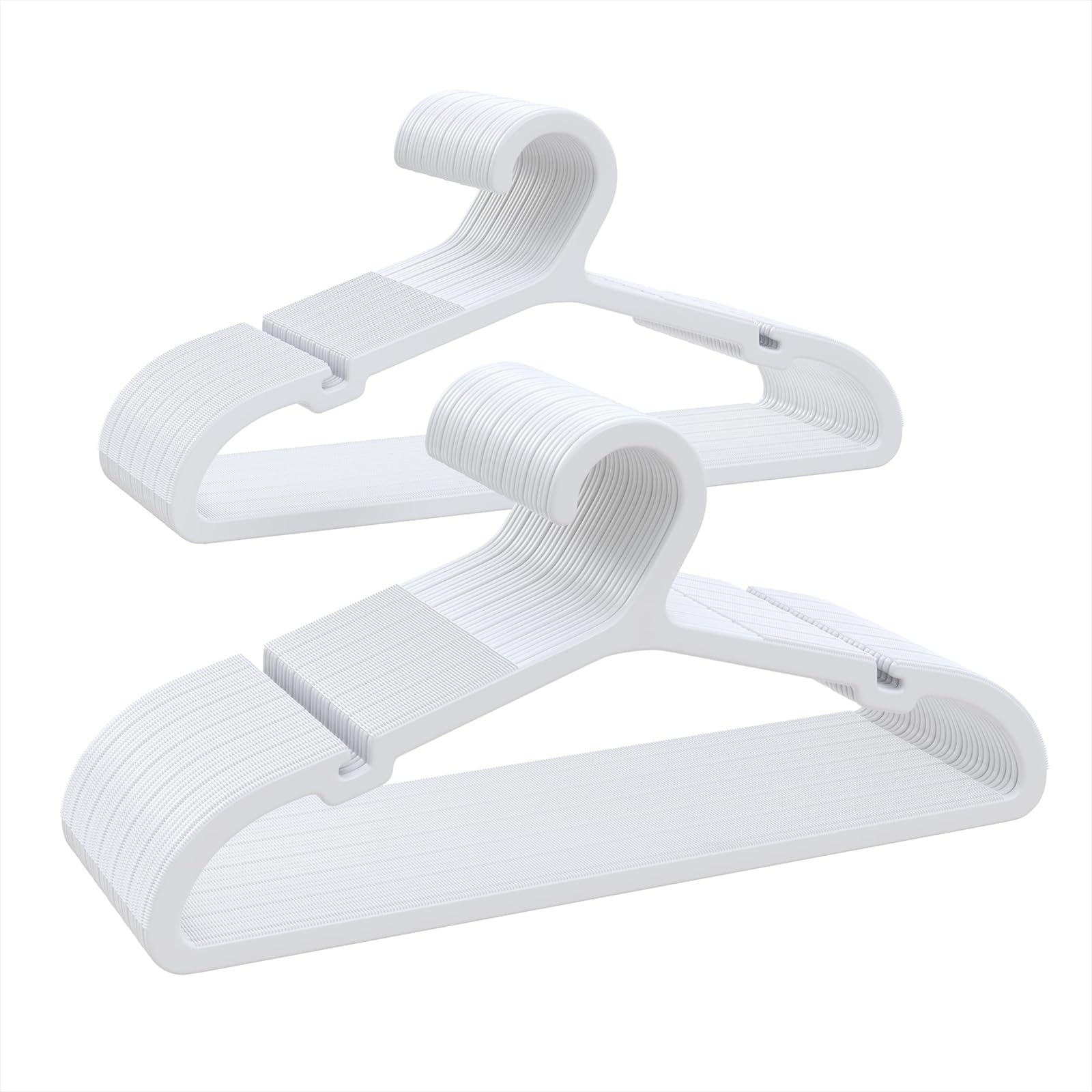 ABHENG 60 Stück Kinder-Kleiderbügel aus Kunststoff, Platzsparend Baby Bügel, Rutschfester Kinderkleiderbügel, Ultra-Schlanke, Premium-Qualität, 35B x 17,5H cm, Weiß, APY0760W