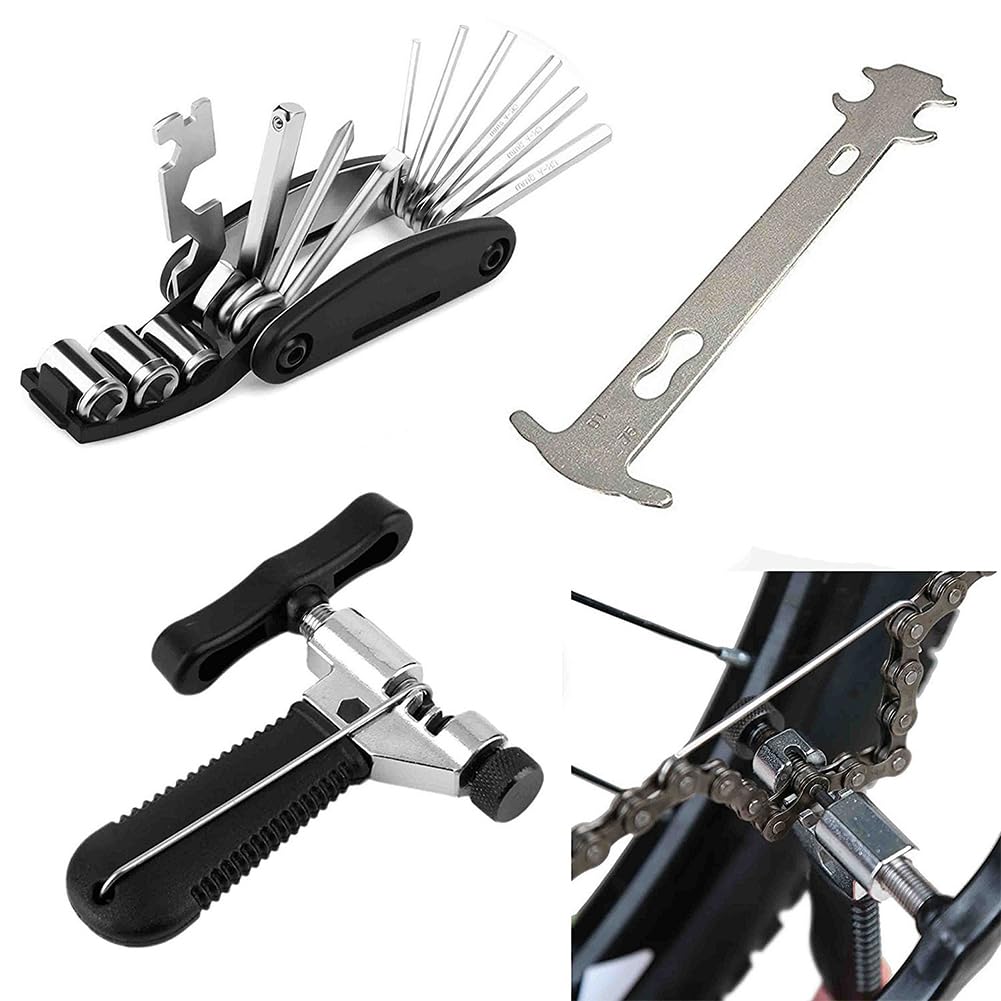 Opvxzad Bike Repair Tool Kit,Bicycle Maintenance Set With 16 In 1 Bicycle Multitool,Chain Splitter, Wear Indicator & Spare Pin,Bicycle Repair Bag For Commuters, Mountain & Road Cyclists