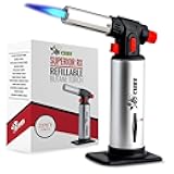 Jo Chef Butane Torch Lighter, Cooking Torch - Refillable Adjustable Flame Lighter with Safety Lock for BBQ, Baking, Brulee Creme, DIY + FREE Recipe eBook (Butane Not Included)