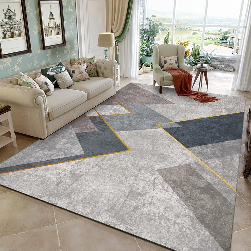 Teppich Schlafzimmer Große 200 x 300 cm,Teppich Wohnzimmer Kurzflor,Waschbar und rutschfest,Ideal für Esszimmer und Küche Modernes Geometrisches Patchwork Graublau