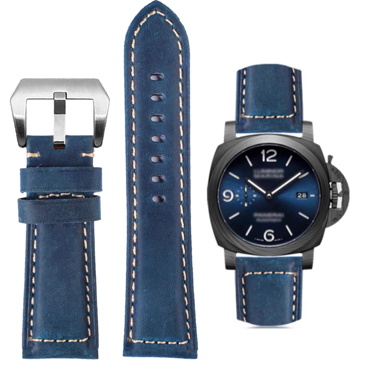 Crazy Horse Leather Watch Band 20-26mm Vintage Strap for Panerai Seiko G-Shock
