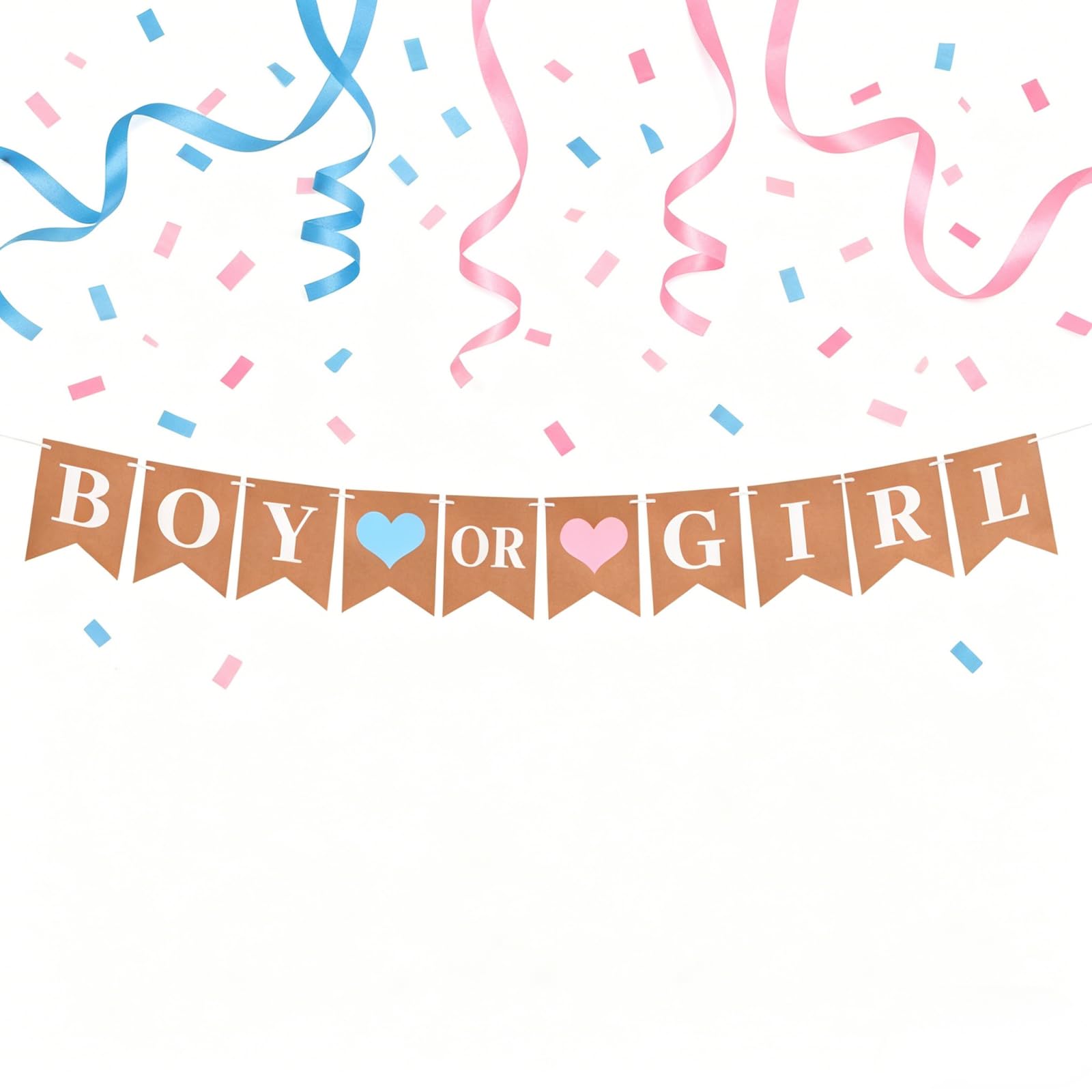 Gender Reveal Decorations Banner, Boy or Girl Decorations Blue Pink Heart Banner Kraft Paper Baby Shower Hanging Bunting Garland Gender Reveal Party Decoration (String Length 2.5m)